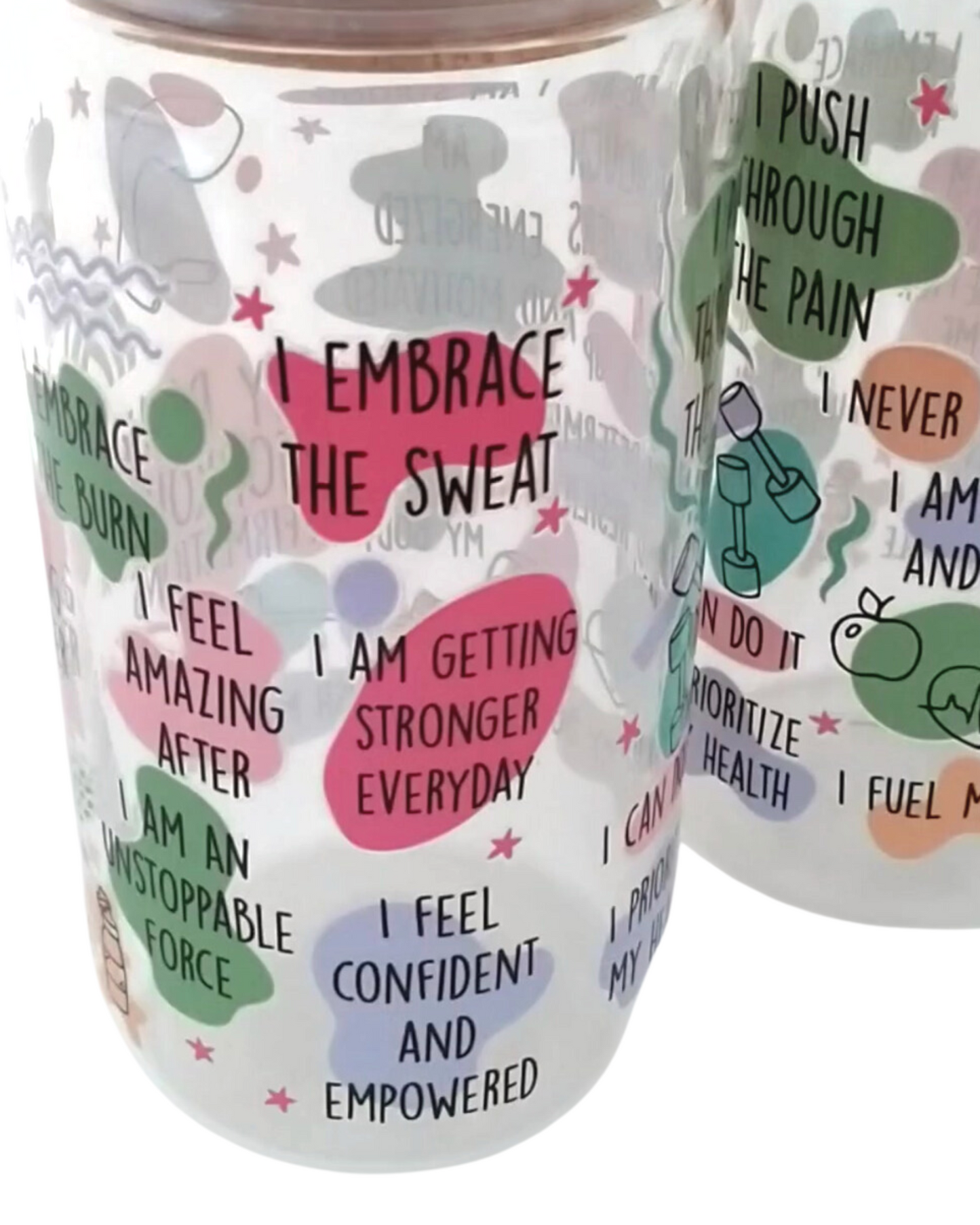 Affirmation glass mug with bamboo lid ready after workout! Shop BCW