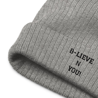 B - LIEVE N YOU! Ribbed Knit Beanie Hat