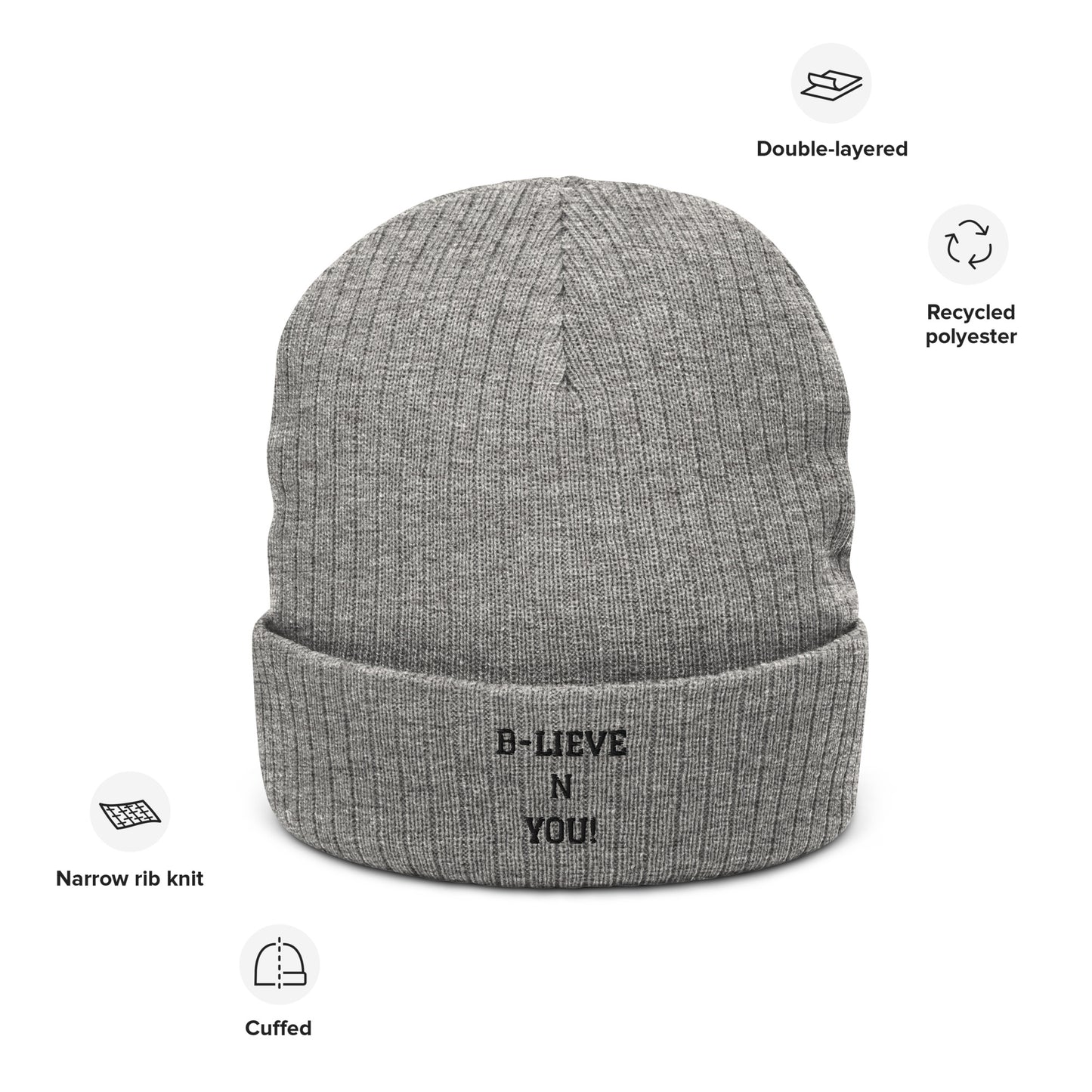 B - LIEVE N YOU! Ribbed Knit Beanie Hat