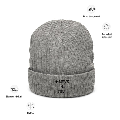 B - LIEVE N YOU! Ribbed Knit Beanie Hat